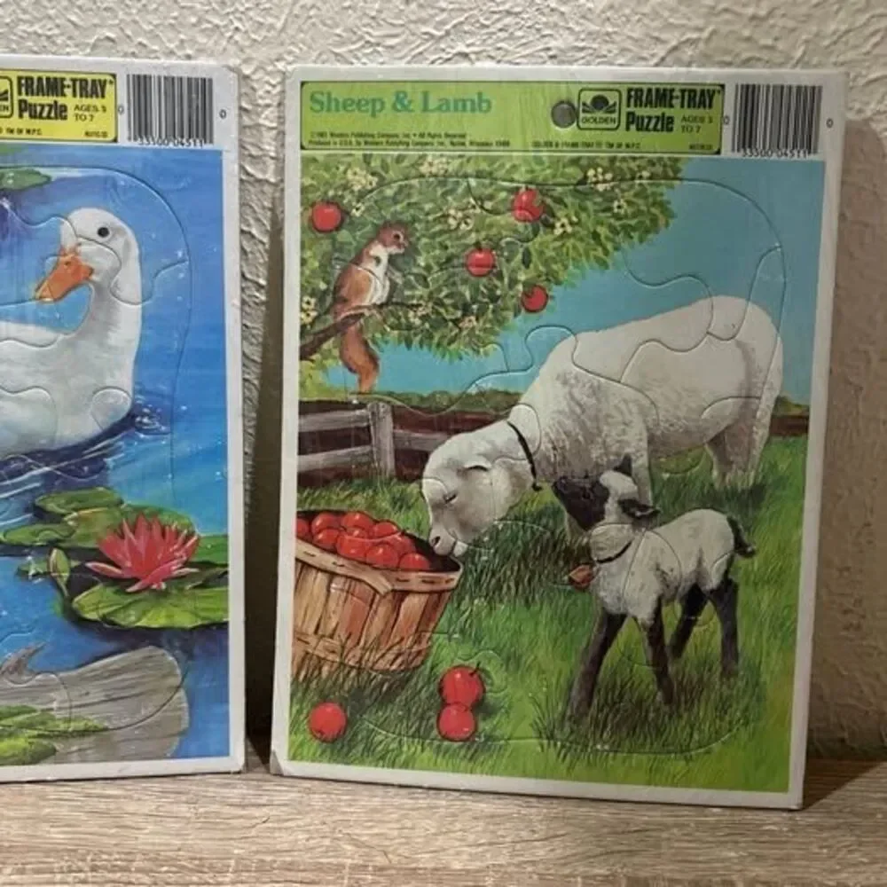 Vintage 1983 Hallmark Cards Golden Frame-Tray Puzzle 12pc Lot - Ducks & Lamb